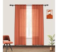 PANGSINNE Burnt Orange Sheer Curtains Back Tab Linen Curtains 63 Inch Length Light Flitering Drapes, Flax Burlap Rod Pocket Curtain for Bedroom Boho Rustic Western Home Fall Autumn Rust Color