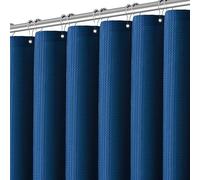 PANGSINNE Classic Blue Fabric Shower Curtain for Bathroom Stall, 60 inche Waffle Weave Machine Washable Waterproof 256GSM Heavy Duty Weighted Bath Curtain Set with 10 Metal Hooks, 60Wx72H