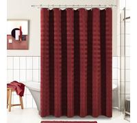 PANGSINNE Extra Long Shower Curtain, 96 Inch Long Stripes Woven Heavy Duty Thick Cloth Bathroom Shower Curtain, Neutral Weighted Hotel Bath Curtain Set with 12 Hooks, 72x96 Burgundy