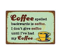 Panguru Funny Retro Style Metal Sign, Coffee Spelled Backwards is eeffoc, Vintage Kitchen Tin Sign Decor, 8x12 Inches