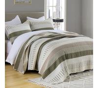 PANGUSHAN 100% Cotton Quilt Set King Size, Patchwork King Quilt Bedding Set Bedspreads, Farmhouse Lightweight Comforter Reversible Quilt, King Bed Spread for All Season, Green/Brown/Cream