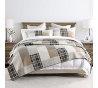 PANGUSHAN 100% Cotton Quilt Set Queen Size Queen Size Farmhouse Plaid Patchwork Reversible Rustic Quilt Bedding Set Quilted Bedspread Lightweight Co