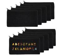 pangutheos 10 Pack Canvas Makeup Bag, DIY Blank Canvas Pencil Case, with Zipper Canva Pouch, Multifunctional Fabric Pencil Case for Stationery, Cosmetics, DIY, Storage (Black)