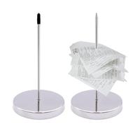 pangutheos 2 Piece Receipt Spike, Chrome-Plated Ticket Spike, Removable Metal Bill Holder with Round Base for Restaurants, Offices, Shops (Silver)