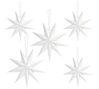 pangutheos 5 Pack 9 Pointed White Papers Stars, 2pcs 45cm Folded Paper Star and 3pcs 30cm Hanging Paper Stars for New Years Christmas Party Home Hanging Decoration