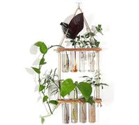 Pangutiandi 2-Tier Wall-Mounted Plant Propagation Station with Wooden Stand & UV-Resistant Glass Tubes - Hydroponic Planter for Indoor/Outdoor, Space-Saving Home Office Garden Decor