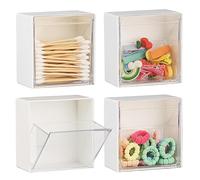 Pangutiandi 4 PCS Wall Mounted Small Storage Boxes, Plastic Hanging Storage Holders, Clear Self-Adhesive Wall Storage Containers for Tea Bags, Hair Clips, Cotton Swab Etc.