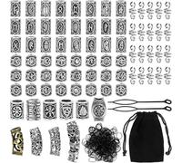 Pangutiandi Dreadlock Beads, Decorative Beard Beads Antique DIY Hair Beads Alphabet Charm Bracelet Beads, 80pcs Metal Letter Beads Classical Pattern Spacers,1 Storage Pouch (Silver)