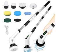 Pangutiandi Electric Spin Scrubber, Cordless Electric Cleaning Brush with 8 Replaceable Brush Heads and Adjustable Handle,Tub and Floor Tile 360 Power Scrubber for Bathroom Kitchen Car
