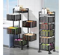 Pangutiandi Square 5-Tier 360° Rotating Metal Storage Rack with Lockable Wheels & Removable Lid - Multi-Purpose Kitchen Organizer for Fruits, Vegetables, Pantry, Living Room Essentials