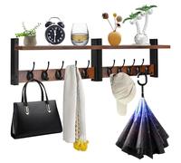 Pangutiandi Vintage Wall-Mounted Shelf with 5 Double Hooks - Set of 2 Decorative Coat Racks, Entryway Storage Organizer for Coats, Bags & Home Decor