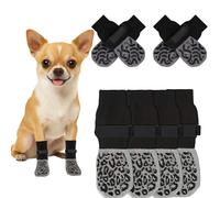 PangWuu 8 Dog Socks Non-Slip Set, Dog Shoes with Paw Protection for Outdoor, Non-Slip Dog Socks for Injuries and Leak Protection, 4 x L Leopard Print & 4 x M Caterpillar