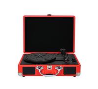 PanHuiWen Vinyl Turntable Record Player, 3 Speed Vintage Record Player, 33/45/78 Rpm Portable Leather Gramophone Phonograph Speaker Usb Bluetooth Record Player,Red
