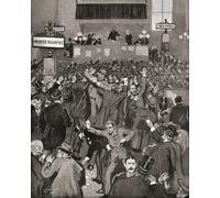 Panic in the New York Stock Exchange in May 1893. An economic depression which lasted from 1893 through 1897 became known as the Panic of 1893. After an illustration by Charles Broughton in Frank