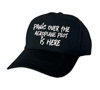 Panic Over The Aeroplane Pilot is Here Hand Printed Black Baseball Cap