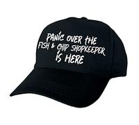 Panic Over The Fish & Chip Shopkeeper is Here Hand Printed Black Baseball Cap