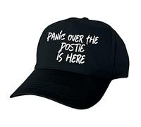 Panic Over The Postie is Here Hand Printed Black Baseball Cap
