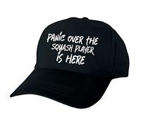 Panic Over The Squash Player is Here Hand Printed Black Baseball Cap