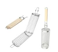 Panier Gril Roulant Emboîtable, 2 Pieces Panier Rond Pour Barbecue À Légumes - Accessoire Cuisson Avec Manche En Bois 8,39 Pouces Frites,Apéritifs Sorties