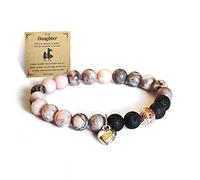 Panifio Lava Rock Pink Zebra Jasper Bracelet for Women Stress Relief Yoga Relaxation Inspirational Bracelet To My Daughter, Granddaughter, Sisters, Mom, BFF, Stone, no gemstone