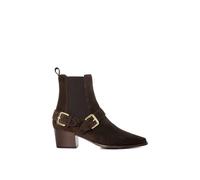 Dune London Ladies PANINO Buckled Chelsea Ankle Boots Size UK 6 Cuban Heel Suede Brown