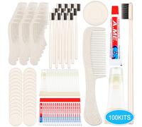 Panitay 100 Kits Travel Toiletry Kit Bulk Disposable Hygiene Kit Homeless Care Supplies Charity Kit Include Toothbrush Toothpaste Comb Soap for Men Women Travel Homeless Charity