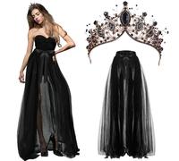 Panitay 3 Pcs Halloween Gothic Costumes for Women Maxi Tulle Long Skirts, Tiara Queen Crown and Spider Eyelashes for Wedding Cocktail Party Prom Bandage Mesh Dress Bridal, Black, As the picture show