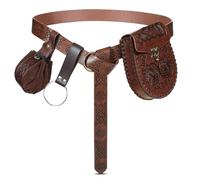 Panitay 4 Pcs Renaissance Accessories Set Halloween Includes Medieval Viking Belt PU Leather Belt Pouch Waist Bag Skirt Hikes, Brown, 64.96 inches, Chic