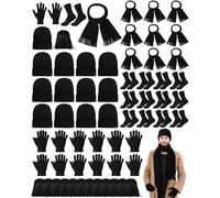 Panitay 60 Pcs Winter Homeless Care Package Supplies Beanie Hat Gloves Socks Scarf and Drawstring Bags for Women Men, Black, Black, One size