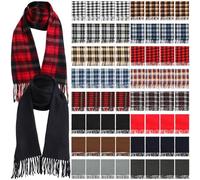 Panitay 64 Pack Winter Fleece Scarves Bulk Include Plaid Warm Neck Scarf and Solid Color Scarves, Soft Winter Fleece Scarf for Women Men Homeless Donation Charity Gifts, Mutilcolor, 65 x 12 inches