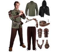 Panitay 8 Pcs Halloween Men's Renaissance Costume Set Medieval Viking Shirt Pant Belt Cape Bracer Sword Bag(X-Large,Vivid Color)