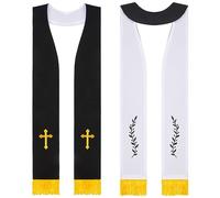 Panitay Embroidered Wedding Reversible Stole with Tassels Clergy Mass Stole with Cross Wedding Pastor Shawl, Black and White, One size