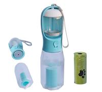 PANJAL Portable Dog Water Bottle 600ml, 4 in1 Multi Function Leak Proof BPA-Free Poo Bag Dispenser Snack Compartment Carbon Filter - Outdoor Walking Hiking Travel - Turquoise Blue