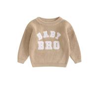 PanLidapan Baby Boy Spring Fall Sweater Long Sleeve Tops Baby Bro Letter Jumper Round Neck Pullover Knit Sweater Infant Newborn Clothes (Khaki, 0-3 Months)