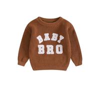 PanLidapan Baby Boy Spring Fall Sweater Long Sleeve Tops Baby Bro Letter Jumper Round Neck Pullover Knit Sweater Infant Newborn Clothes (Brown, 0-3 Months)
