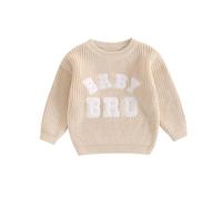 PanLidapan Baby Boy Spring Fall Sweater Long Sleeve Tops Baby Bro Letter Jumper Round Neck Pullover Knit Sweater Infant Newborn Clothes (Beige, 0-3 Months)