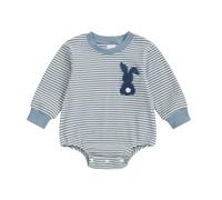 PanLidapan Baby Girls Boys Easter Romper Newborn First Easter Outfit Clothes Bunny Carrot Embroidery Long Sleeve Bodysuit Jumpsuit for Spring Summer (Blue, 0-3 Months)