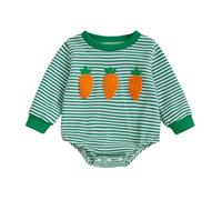 PanLidapan Baby Girls Boys Easter Romper Newborn First Easter Outfit Clothes Bunny Carrot Embroidery Long Sleeve Bodysuit Jumpsuit for Spring Summer (Green, 3-6 Months)