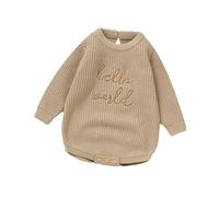 PanLidapan Baby Girls Boys Fall Winter Clothes Newborn Long Sleeve Round Neck Knit Rompers Infant Hello World Letter Print Onesie Jumpsuit (Khaki, 68)