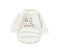 PanLidapan Baby Girls Boys Fall Winter Clothes Newborn Long Sleeve Round Neck Knit Rompers Infant Hello World Letter Print Onesie Jumpsuit (White, 86)