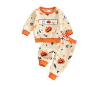 PanLidapan Kids Toddler Boys Halloween Outfits Pumpkin Spider Print Long Sleeve Jumper Pullover Tops Sweatpants Jogger Trousers 2Pcs Clothes Tracksuit (Orange, 18-24 Months)