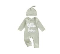 PanLidapan Newborn Baby Boy Clothes Little Bro Baby Grow Long Sleeve Striped Romper One Piece Outfit with Hat Cotton Autumn Winter Clothing for Boys Jumpsuit (green, 3-6M)