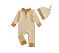 PanLidapan Newborn Baby Boy Clothes Outfit Baby Grow Romper Sets Long Sleeve Full Length Ribbed Jumpsuit Hat for Infant Boys Autumn Bodysuit Playsuit Clothing Suits (Apricot, Newborn)