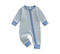 PanLidapan Newborn Baby Boy Romper Tiny Baby Clothes Long Sleeve Round Neck Full Length Jumpsuit Infant Striped Bodysuit Boys Fall Winter One Piece Outfit Playsuit (Blue, 3-6 Months)