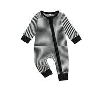 PanLidapan Newborn Baby Boy Romper Tiny Baby Clothes Long Sleeve Round Neck Full Length Jumpsuit Infant Striped Bodysuit Boys Fall Winter One Piece Outfit Playsuit (Black, 9-12 Months)