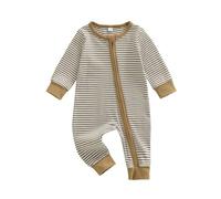 PanLidapan Newborn Baby Boy Romper Tiny Baby Clothes Long Sleeve Round Neck Full Length Jumpsuit Infant Striped Bodysuit Boys Fall Winter One Piece Outfit Playsuit (Coffee, 0-3 Months)