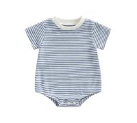 PanLidapan Newborn Baby Boy Summer Clothes Striped Waffle Romper Short Sleeve Romper Playsuit For Infant Baby Boy (Blue, 0-3 Months)