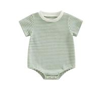 PanLidapan Newborn Baby Boy Summer Clothes Striped Waffle Romper Short Sleeve Romper Playsuit For Infant Baby Boy (Green, 0-3 Months)