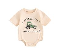 PanLidapan Newborn Baby Boy Summer Romper Outfit Funny Tractor Print Short Sleeve Bodysuit For Infant Baby Going Out Clothes (Apricot, 12-18 Months)