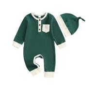PanLidapan Newborn Baby Grow Clothes Baby Boy Romper Long Sleeve Full Length Ribbed Romper Outfit with Hat for Infant Boys Jumpsuit Autumn Clothing Sets (Green, 0-3 Months)